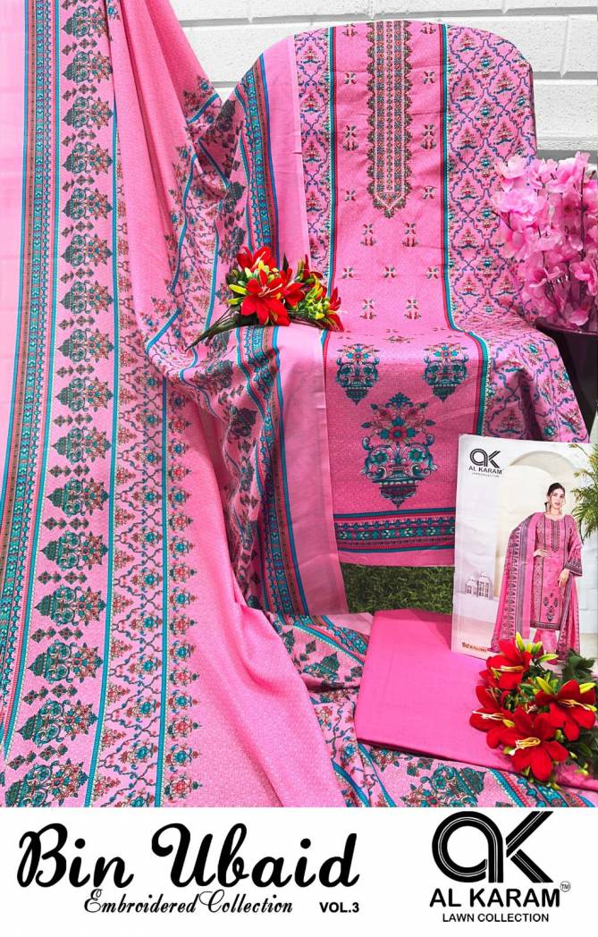 Bin Ubaid Vol 3 By Al Karam Pure Cotton Pakistani Dress Material Wholesalers In Delhi
